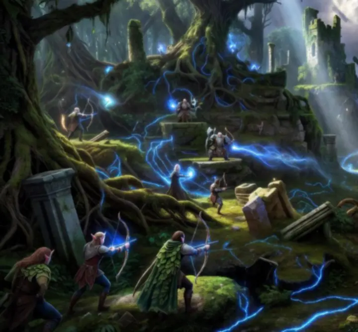 Eldergrove Ruins fantasy battlefield with ruins, forest, and elevated walkways
