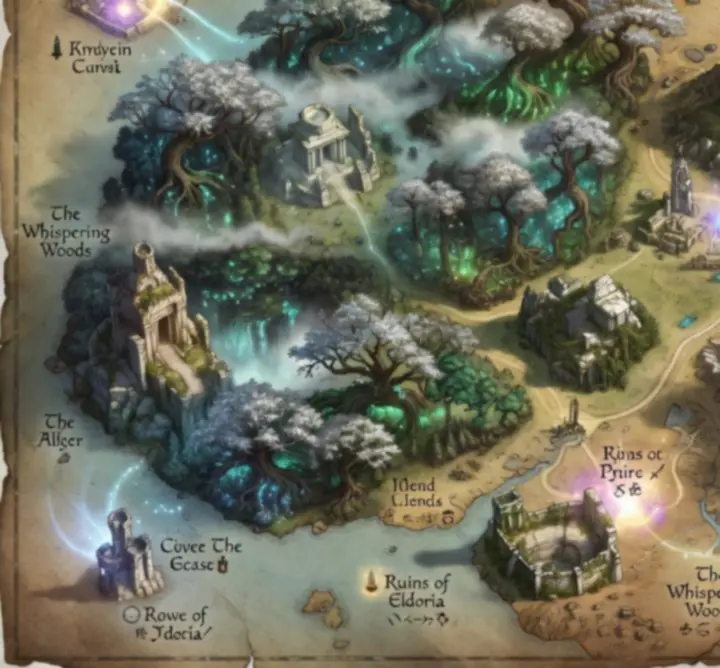 Fantasy world map overview from Divinity: Original Sin 2, highlighting exploration routes and regions