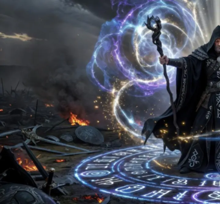 Wizard casting powerful magic to control a fantasy battlefield in Baldur's Gate 3